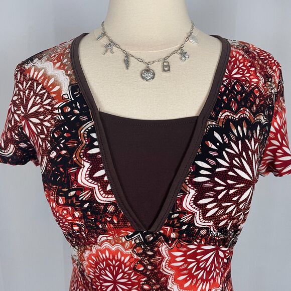 Y2K Top Womens Size Small Brown Orange Floral Babydoll Fairy Grunge Boho - Picture 2 of 12